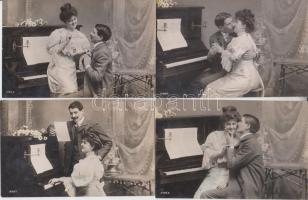 6 darabos régi romantikus fényképsorozat udvarlásról / Photo series about courtship, 6 cards