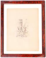 Pletsch 1890 jelzéssel: Kislány és a kutya. Ceruza,papír, üvegezett keretben 32×26 cm