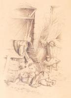 Pletsch 1890 jelzéssel: Kislány és a kutya. Ceruza,papír, üvegezett keretben 32×26 cm