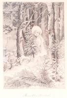 Lindner 1890 jelzéssel: Kis karácsony. Ceruza,papír, üvegezett keretben 32×26 cm