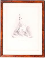 Jelzés nélkül: Kislány és a nyuszi. Ceruza, papír, üvegezett keretben 31×24 cm