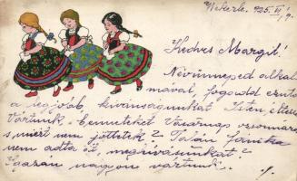 Hungarian folklore, girls (small tear)