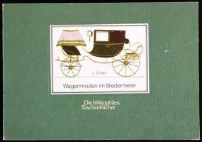 Joseph Dinkel: Wagenmoden im Biedermeier. Stadtwagen, Reise- u. Sportfahrzeuge zwischen 1830 u. 1840. Erl. u. mit e. Nachw. von Rudolf H. Wackernagel. Die Bibliophilen Taschenbücher Nr. 239. Dortmund, 1981, Harenberg. Reprint. Színes lovaskocsi-katalógus reprint változata papírkötésben /  Reprint of a carriage catalogue