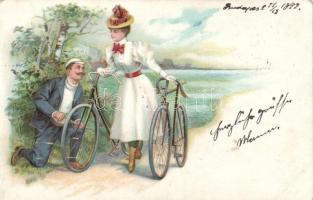 1899 Cyclist couple litho