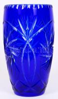 Kobalt kék ólomkristály váza, csiszolt, metszett, hibátlan, m:25 cm