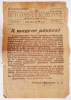 1919 A Budapesti Közlöny. Hivatalos lap. Rendkívüli kiadás. József főherceg felhívásával. Viseltes állapotban.