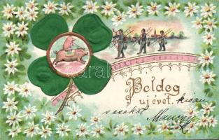 New Year, Emb. litho silk card