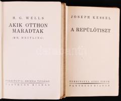 Frontregények 4db: Arnold Zweig: Grisa Őrmester, első kötet, fordította: Róna Imre. Pantheon. Joseph Kessel: A repülőtiszt. Fordította: Déry Tibor. Pantheon. Markovits Rodion: Aranyvonat. Genius kiadása, Bp., 1930. 3. kiadás. H. G. Wells: Akik otthon maradtak (Mr. Britling) Szinnai Tivadar fordításában. Pantheon. Mind a négy kötet egészvászon kötésben.