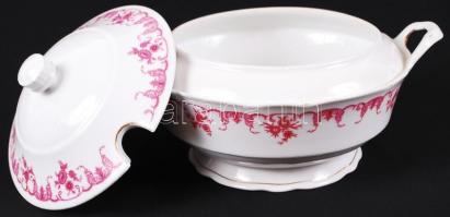 Virágos, jelzett, pajzspecsétes Zsolnay porcelán levesestál / 
Zsolnay porcelain soup bowl, 28x16cm