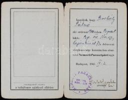 1945 Kétnyelvű Parasztpárt igazolvány