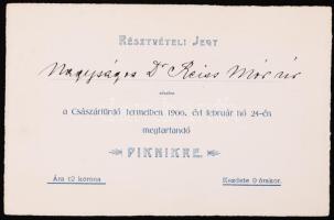 1900 Résztvételi Jegy a Császárfürdő termeiben megtartandó Piknikre