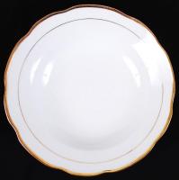 Porcelán tétel: 6db aranyozott szegélyű, jelzett kínai leveses tányér, Zsolnay leveses és húsos tál,...