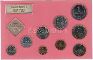 Szovjetunió 1987. 1k-1R 9db-os forgalmi sor + 1db emlékérem eredeti plasztiktokban T:PP Soviet Union 1987. 1 Kopek - 1 Rouble collector coin set with 9 pieces of different value and with one commemorative medallion in original plastic box C:PP