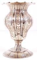 cca 1890 800-as tisztaságjelzésű, növényi motívumokkal díszített, cizellált ezüst (Ag) vázácska /  Silver vase with 800 fineness hallmark, 13,5cm, 169gr