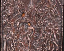 Ezüst borítású modern görög ikon, 22×17 cm