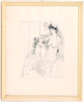 László Gyula (1910-1998): Női akt. Rézkarc, papír, jelzett, üvegezett keretben 51×42 cm