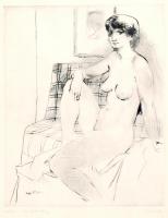 László Gyula (1910-1998): Női akt. Rézkarc, papír, jelzett, üvegezett keretben 51×42 cm