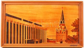 Vörös tér, fa intarzia, keretben 48×27 cm