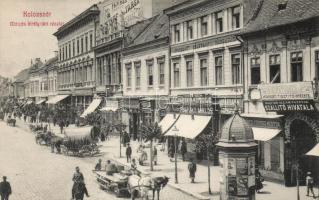 Kolozsvár Mátyás király tér, Iparbank, Püspöky Miklós és Feichtinger kereskedései / square, bank, shops