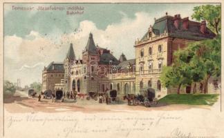 1899 Temesvár Józsefváros, railway station, Geiger litho