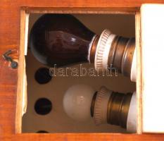 Cca 1910 Compackt fotómásoló berendezés, eredeti égőkkel, foglalatokkal, fa-fém, jó állapotban, 23×1...