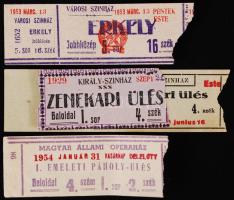4 db Színházjegy (1929, 1953, 1954)