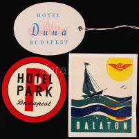 3 darab bőröndcímke, mint: Hotel Park, Hotel Duna, Balaton