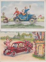 2 db régi üdvözlőlap autó motívummal / 2 greeting cards with automobile motive