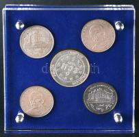 1992-94. 200Ft Ag "MNB" + "Deák" (4x) + Belgium 1987. 5 Ecu éremtartóban T:1,2