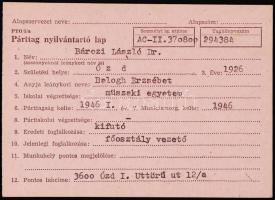 1946. MKP Párttag nyilvántartó lap