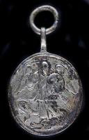 Német Államok / Bajorország / München ~1800. "Szt. Mihály arkangyal" Ag vallási medál (10,31g/27x30mm) T:3 German States / Bavaria / München ~1800. "St- Michael Archangel" Ag religious medallion (10,31g/27x30mm) C:F