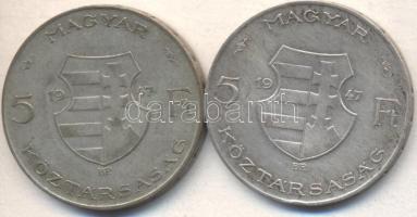1947. 5Ft Ag "Kossuth" (2x) T:3