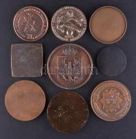 9db-ból álló vegyes emlékérem tétel, magyar és külföldi darabokkal Br és fém T:2