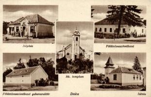 Duka Népház, Róm. kat. templom, Földmíves szövetkezet, gabonaraktár, iskola (EK)