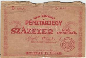 1946. 100.000AP nem kamatozó Pénztárjegy "Másra Át Nem Ruházható" (2x) T:III-