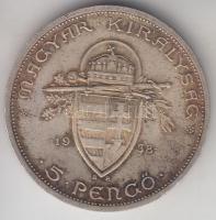 1938. 5P Ag "Szent István" T:2 patina