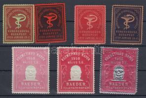 1929-1940 Országos Gyógyszerész Kongresszus + Kozmetikus napok Baeder illatszergyár 7 db levélzáró dombornyomással
