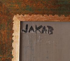 Jakab Eszter (1943-1989): Csendélet szürkében, sárgában és kékben. Olaj, farost, jelzett, keretben, ...