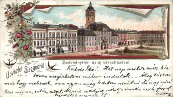 1898 Szeged Széchenyi tér, városháza, litho (kis szakadás / small tear)