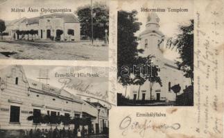 Érmihályfalva pharmacy of Ákos Mátrai, church, Érmelléki credit bank (fl)