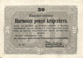 1848. Kossuth-bankók 30Kr (5x) + 5Ft piros (4x) + 10Ft T:III,III-,IV,V