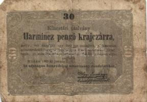 1848. Kossuth-bankók 30Kr (5x) + 5Ft piros (4x) + 10Ft T:III,III-,IV,V