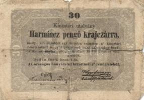 1848. Kossuth-bankók 30Kr (5x) + 5Ft piros (4x) + 10Ft T:III,III-,IV,V