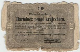 1848. Kossuth-bankók 30Kr (5x) + 5Ft piros (4x) + 10Ft T:III,III-,IV,V