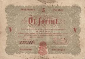 1848. Kossuth-bankók 30Kr (5x) + 5Ft piros (4x) + 10Ft T:III,III-,IV,V