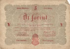 1848. Kossuth-bankók 30Kr (5x) + 5Ft piros (4x) + 10Ft T:III,III-,IV,V