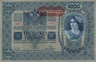 1902. 1000K mindkét oldal német "Deutschösterreich" felülnyomással T:I-(kis szamárfül)