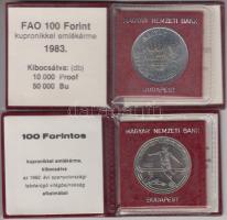 1982. 100Ft "Labdarúgó VB" + 1983. 100Ft "FAO" T:BU Eredeti tokban, tanúsítvánnyal!