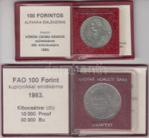 1983. 100Ft "FAO" + 1984. 100Ft "Kőrösi Csoma Sándor" T:BU Eredeti tokban, tanúsítvánnyal!
