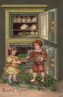 New Year, children, money, clover, Emb. litho (EK)
